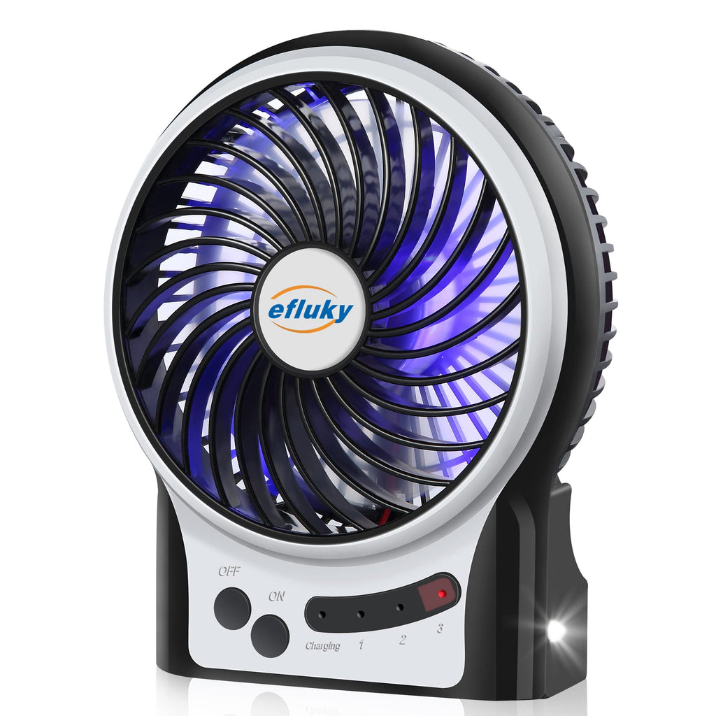 4.9-Inch Mini Desk Fan, 3 Speeds, Rechargeable USB Powered with LED Light, Black Z138