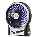 4.9-Inch Mini Desk Fan, 3 Speeds, Rechargeable USB Powered with LED Light, Black Z138