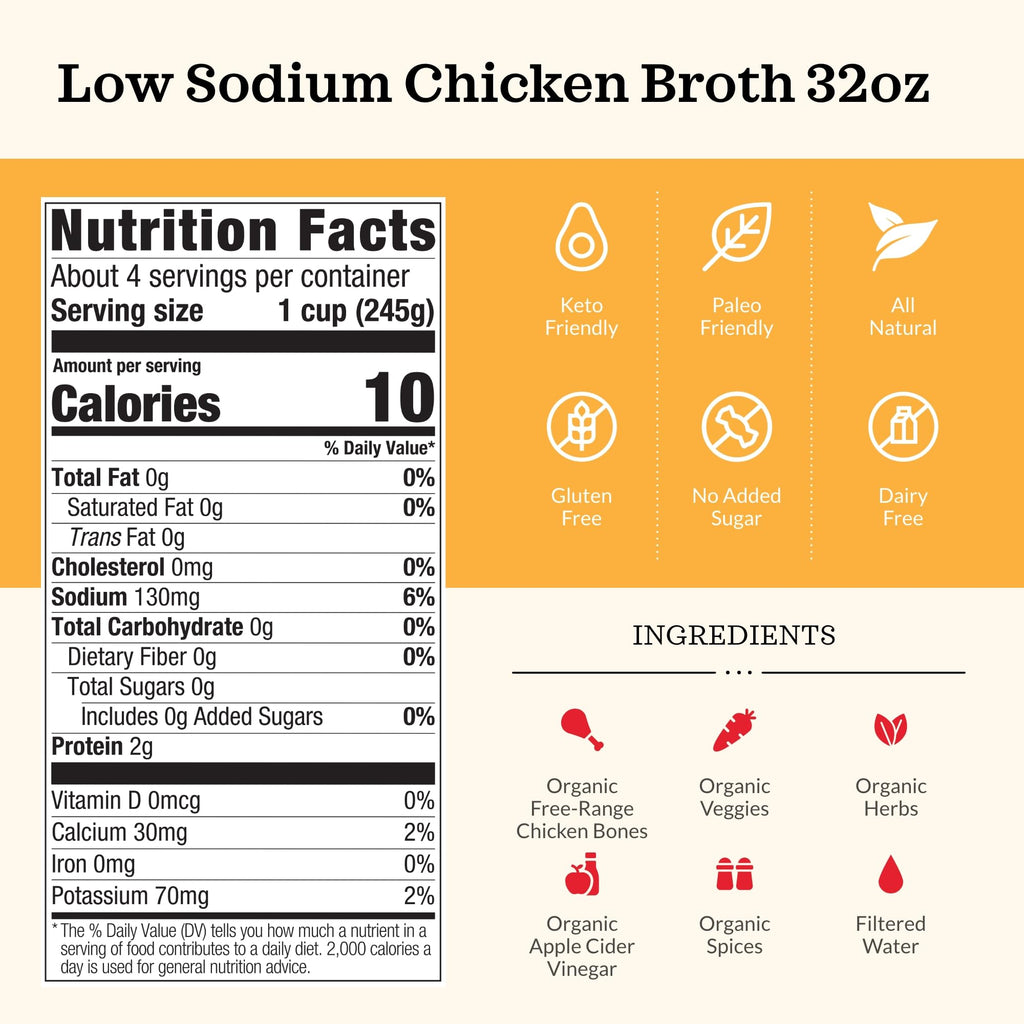 Low Sodium Chicken Broth Pack of 4 Organic 32 oz F46835