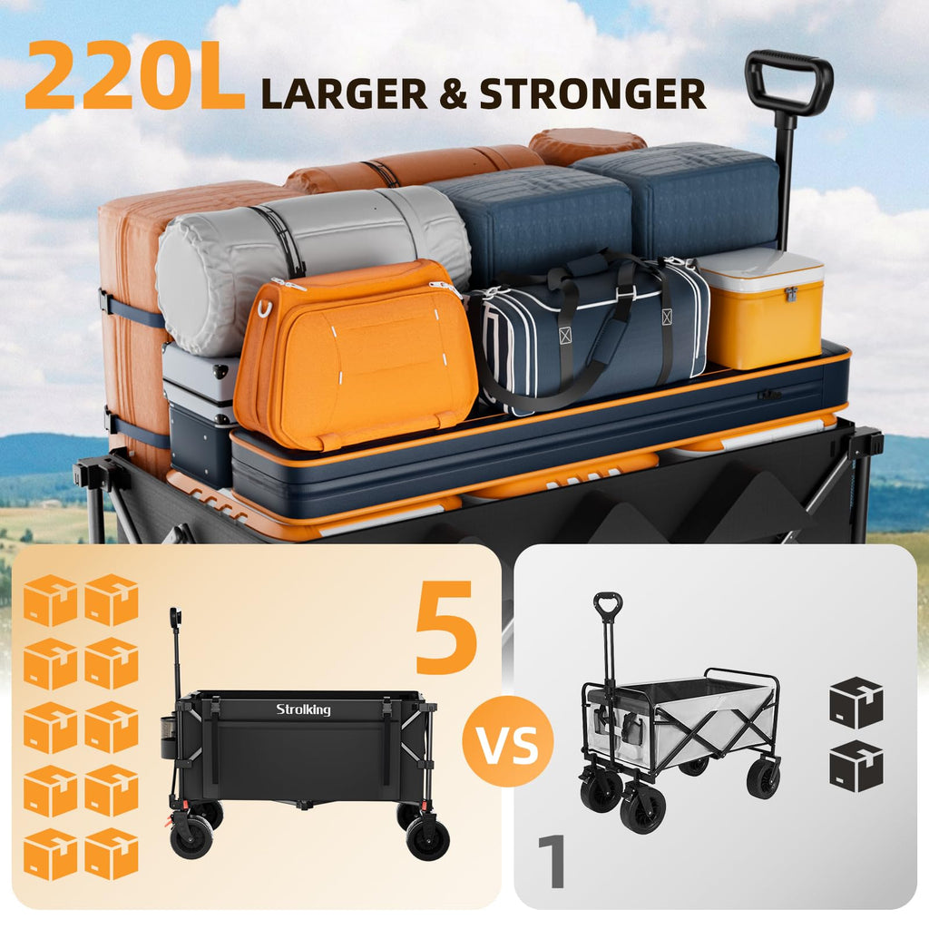 220L Collapsible Heavy Duty Folding Wagon Cart with All-Terrain Wheels M352631