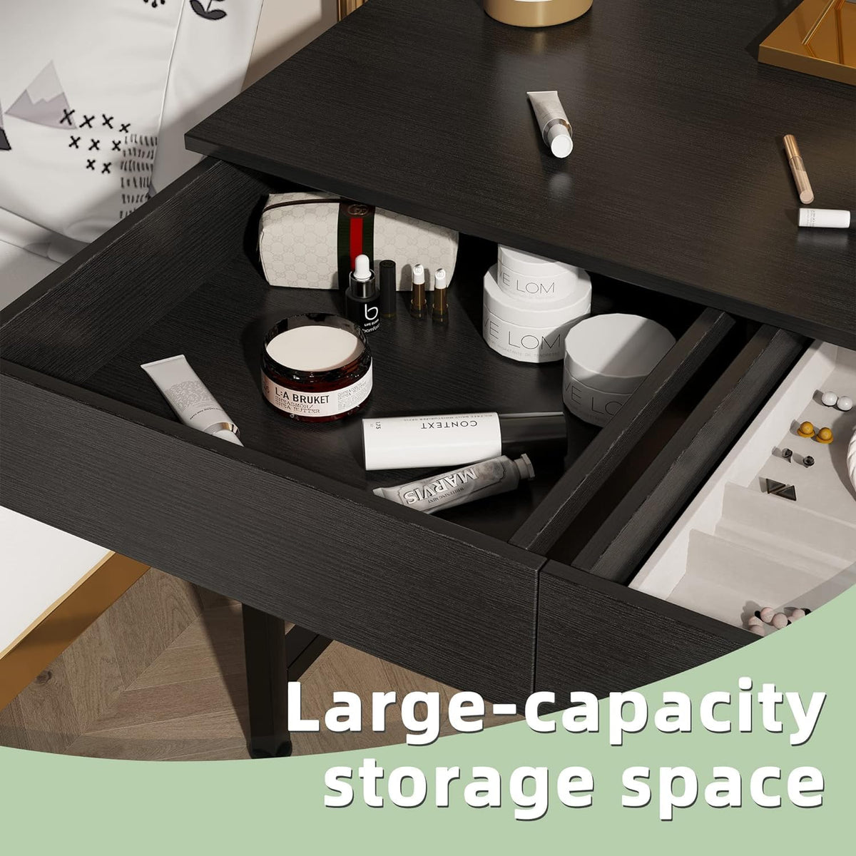 Black Wooden Computer Desk with Drawers L5570