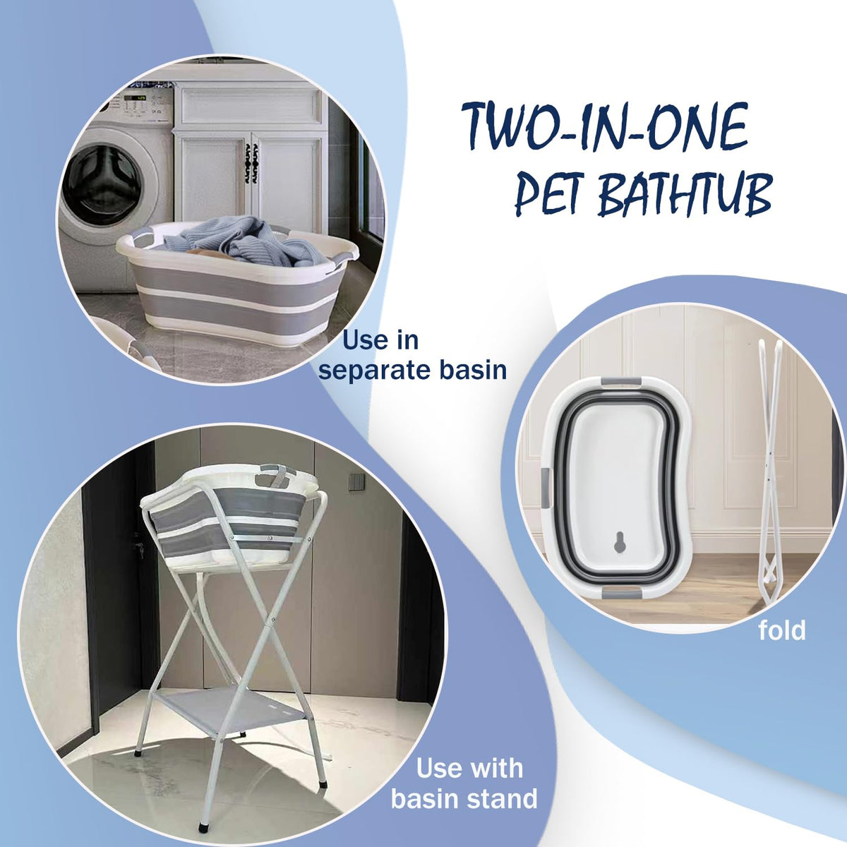Portable Collapsible Elevated Pet Tub with Built-in Drainage System M58751