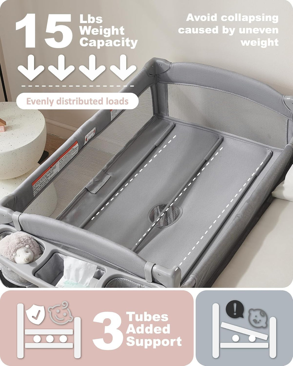 4-in-1 Baby Bassinet, Bedside Sleeper, Playard, Changing Table P96856