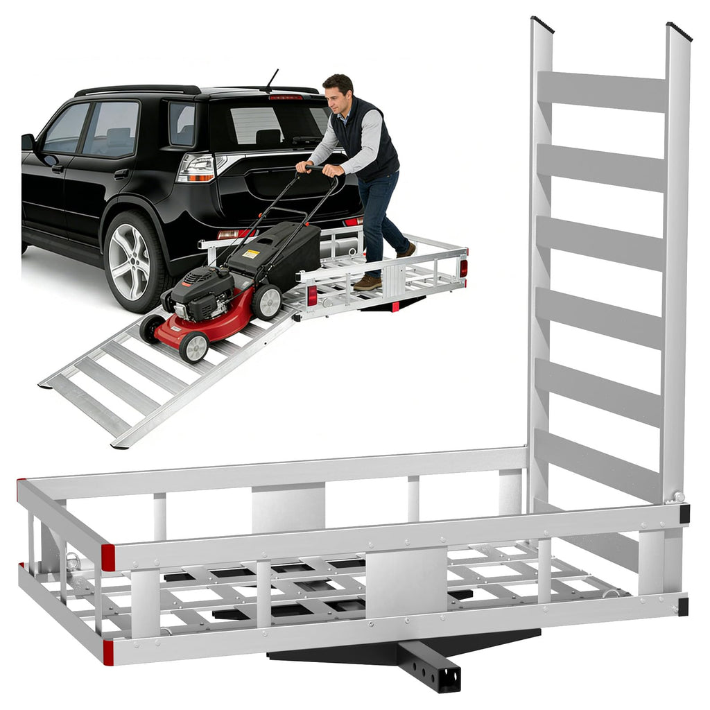 500LBS Heavy-Duty Aluminum Hitch Cargo Carrier with Ramp F203381