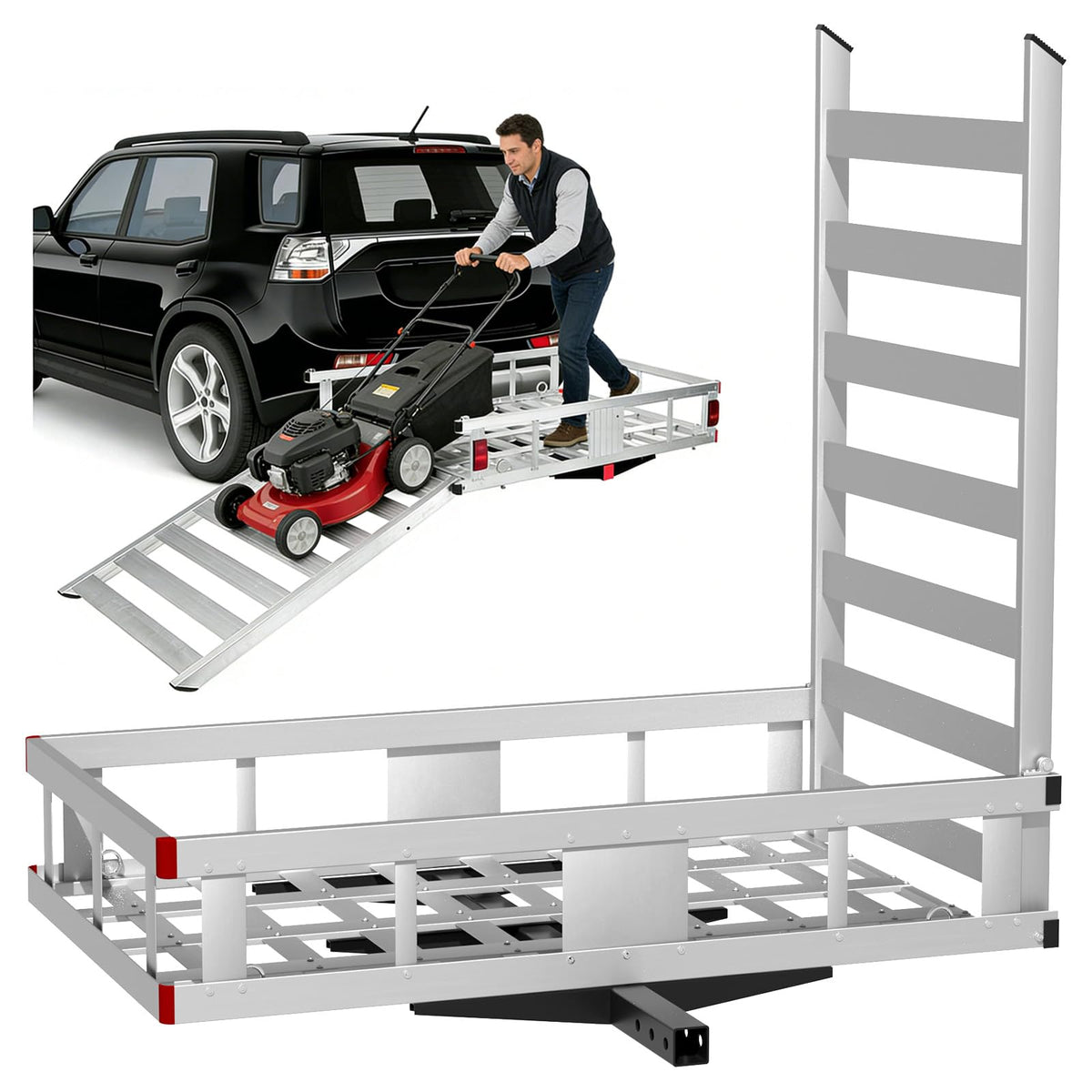 500LBS Heavy-Duty Aluminum Hitch Cargo Carrier with Ramp F203381