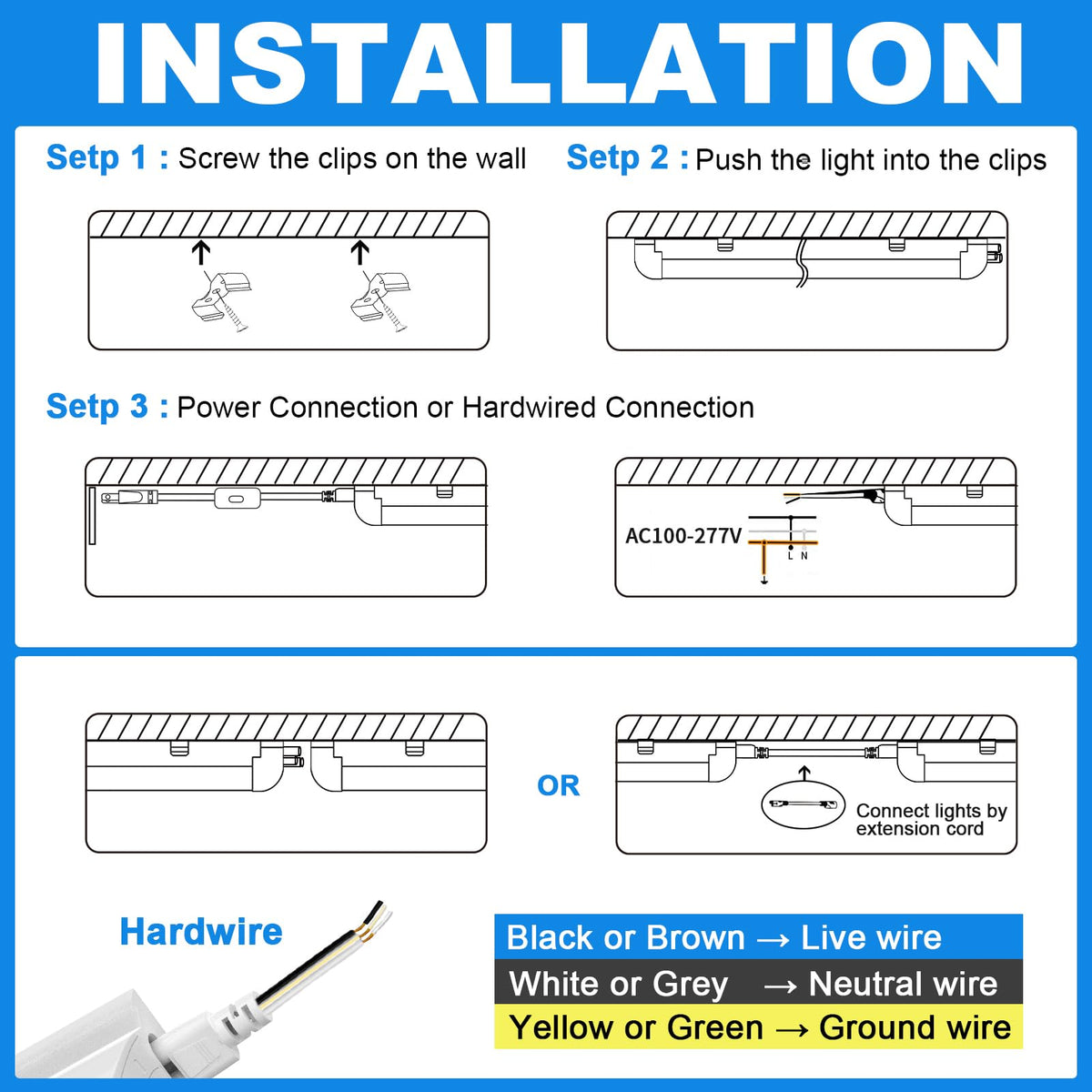 2FT 22W 3300LM 6000K Cool White Linkable LED Shop Lights Q9334