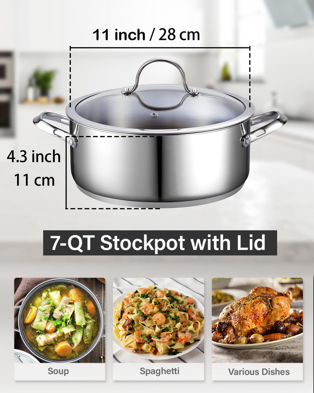 7 Quart Stainless Steel Stock Pot with Lid T5667