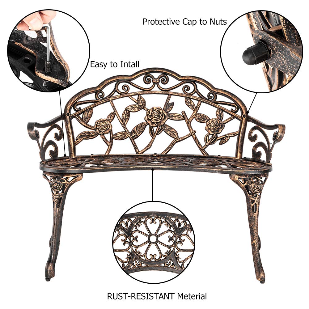 38.5" Metal Rose Bench for 2 Person Seat M571