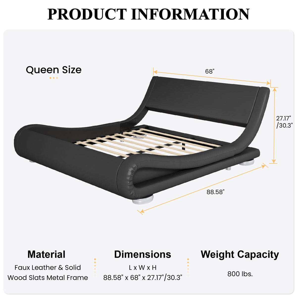 Queen Size Faux Leather Sleigh Bed Frame P9045
