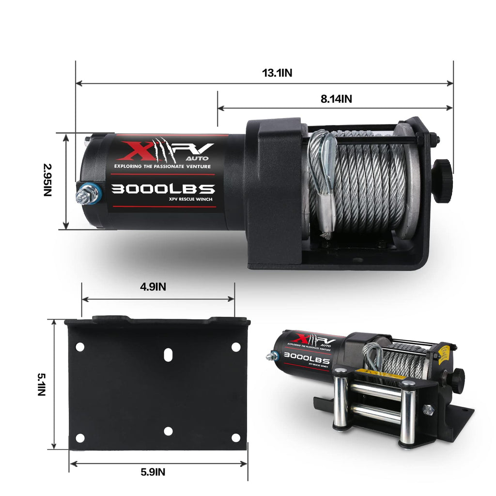 3000 lb 12V DC Electric Winch with Wireless Remote and Corded Control C26868