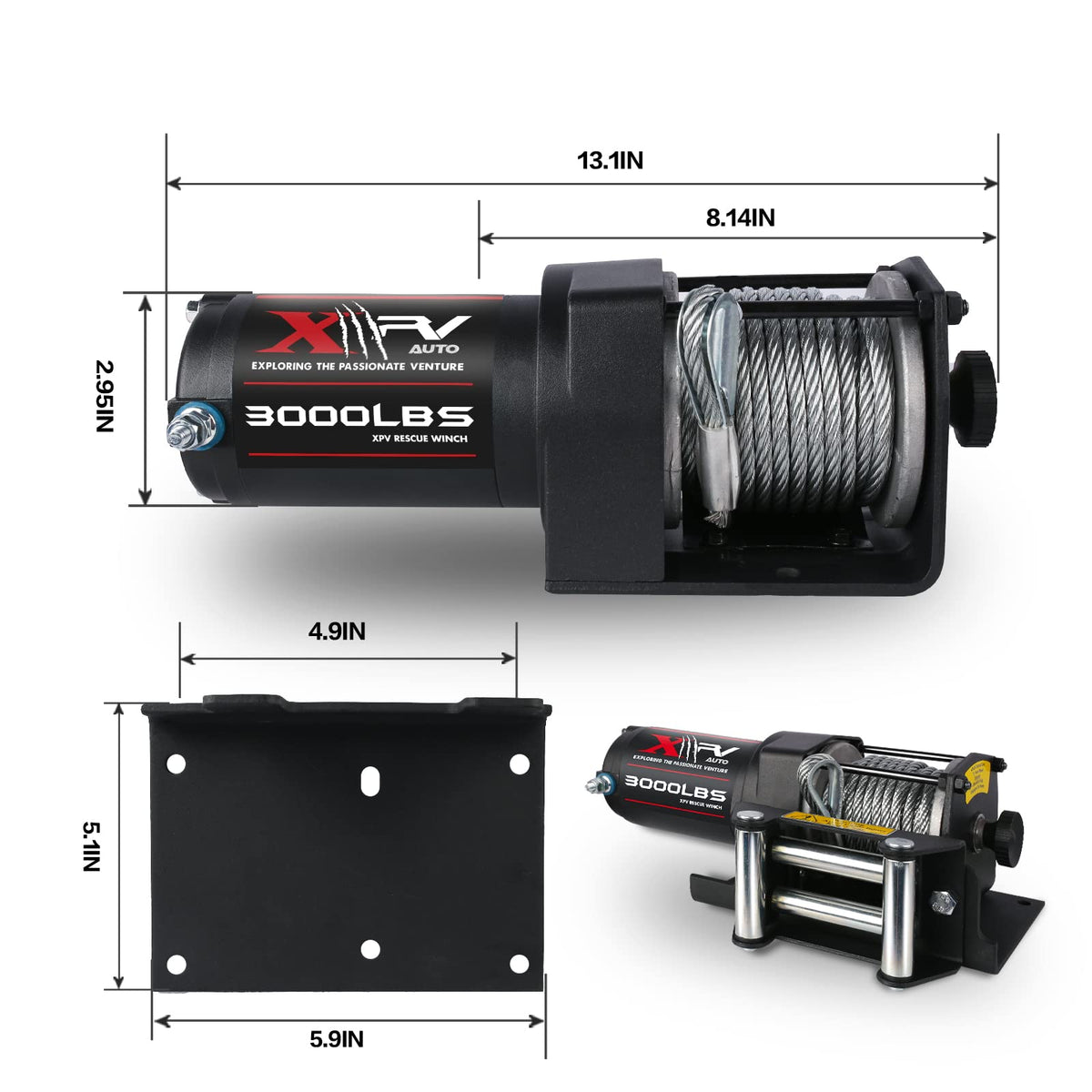 3000 lb 12V DC Electric Winch with Wireless Remote and Corded Control C26868