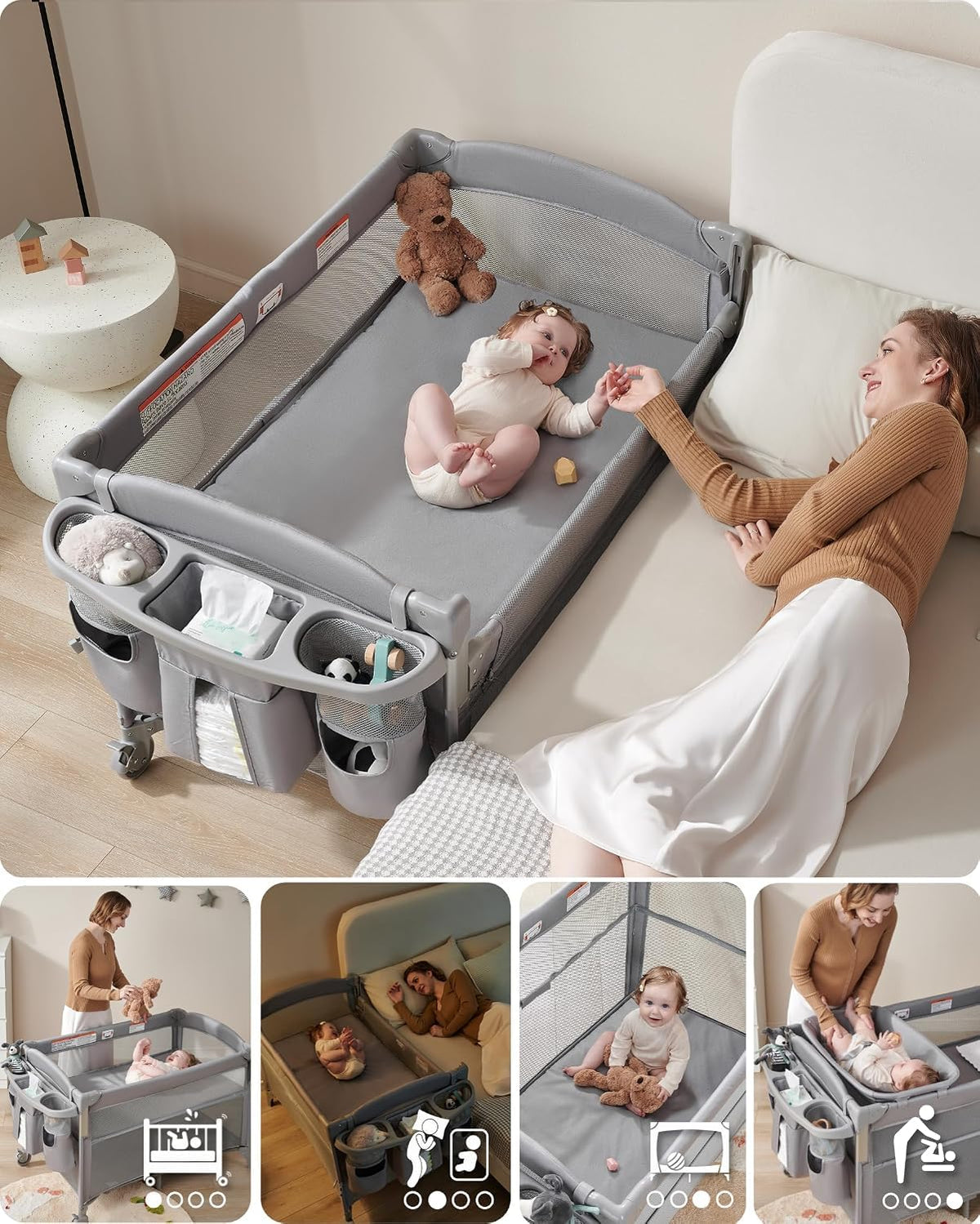 4-in-1 Baby Bassinet, Bedside Sleeper, Playard, Changing Table P96856