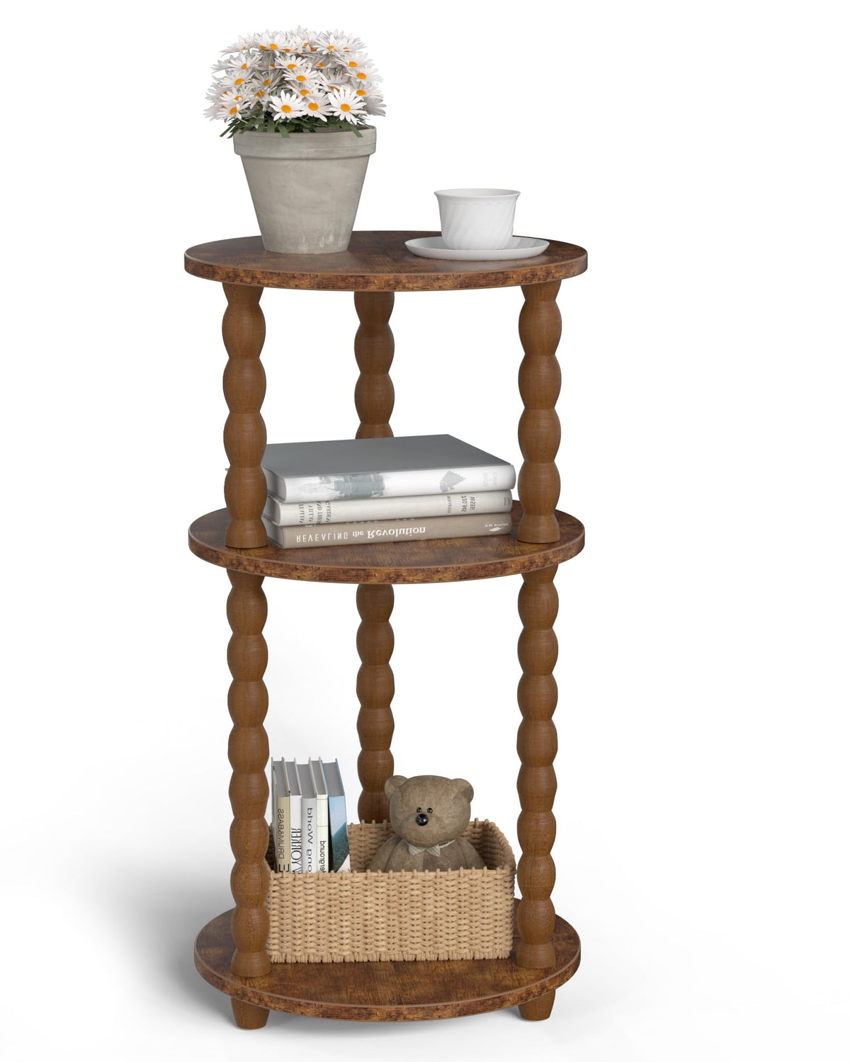 3 Tier Round Side Table with Spindle Wood Legs X92726
