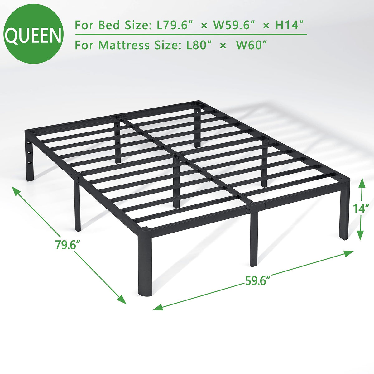 14 Inch Queen Size Black Metal Platform Bed Frame L975396