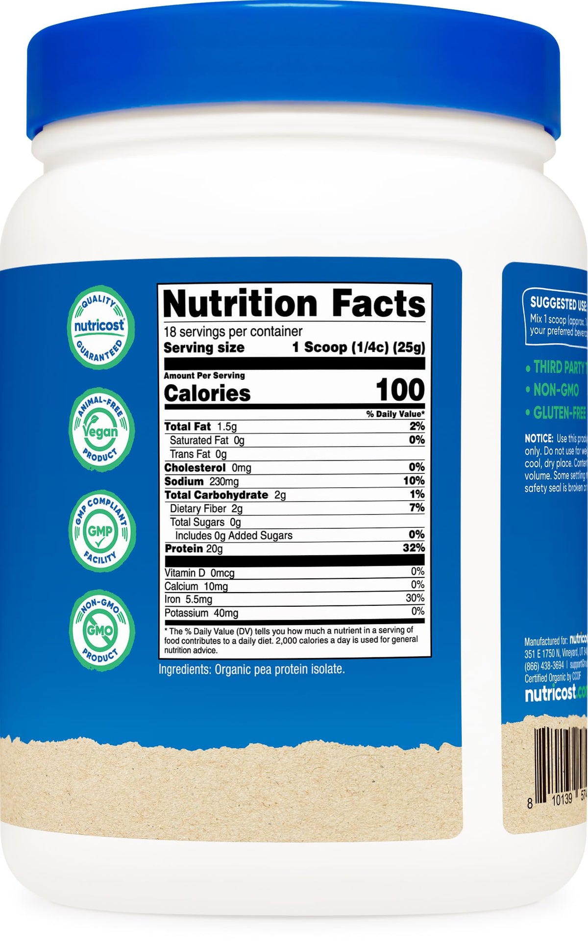 Organic Pea Protein Powder 1 LB Unflavored P4634
