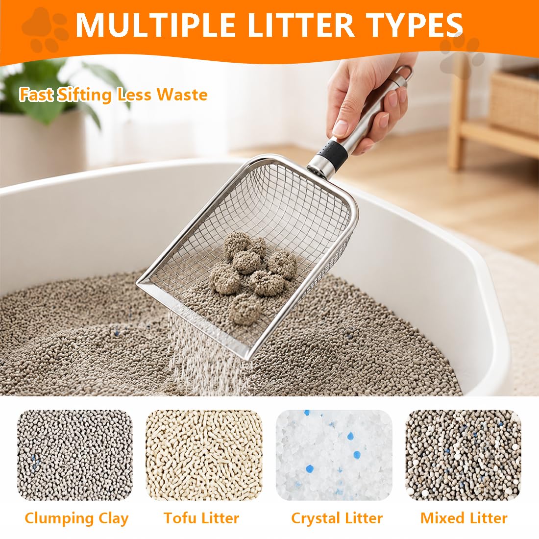 Cat Litter Scoop 2 Pack Stainless Steel Handle Mesh Sifter N424768