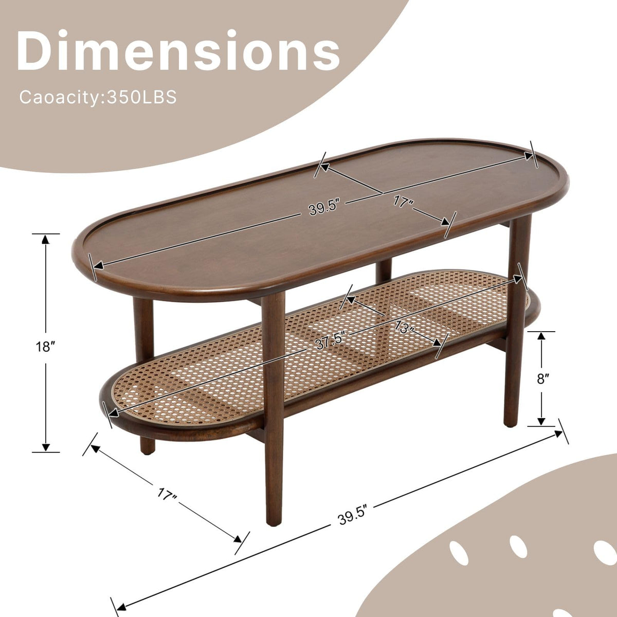 Oval 2-Tier Coffee Table with Rattan Storage Shelf M252477