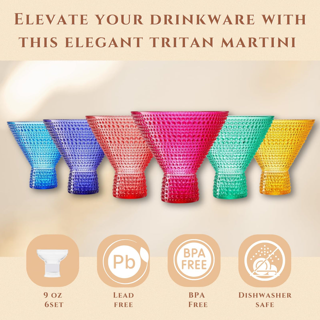 Plastic Martini & Cocktail Drinking Glasses Set of 6 14oz Shatterproof Acrylic F721167