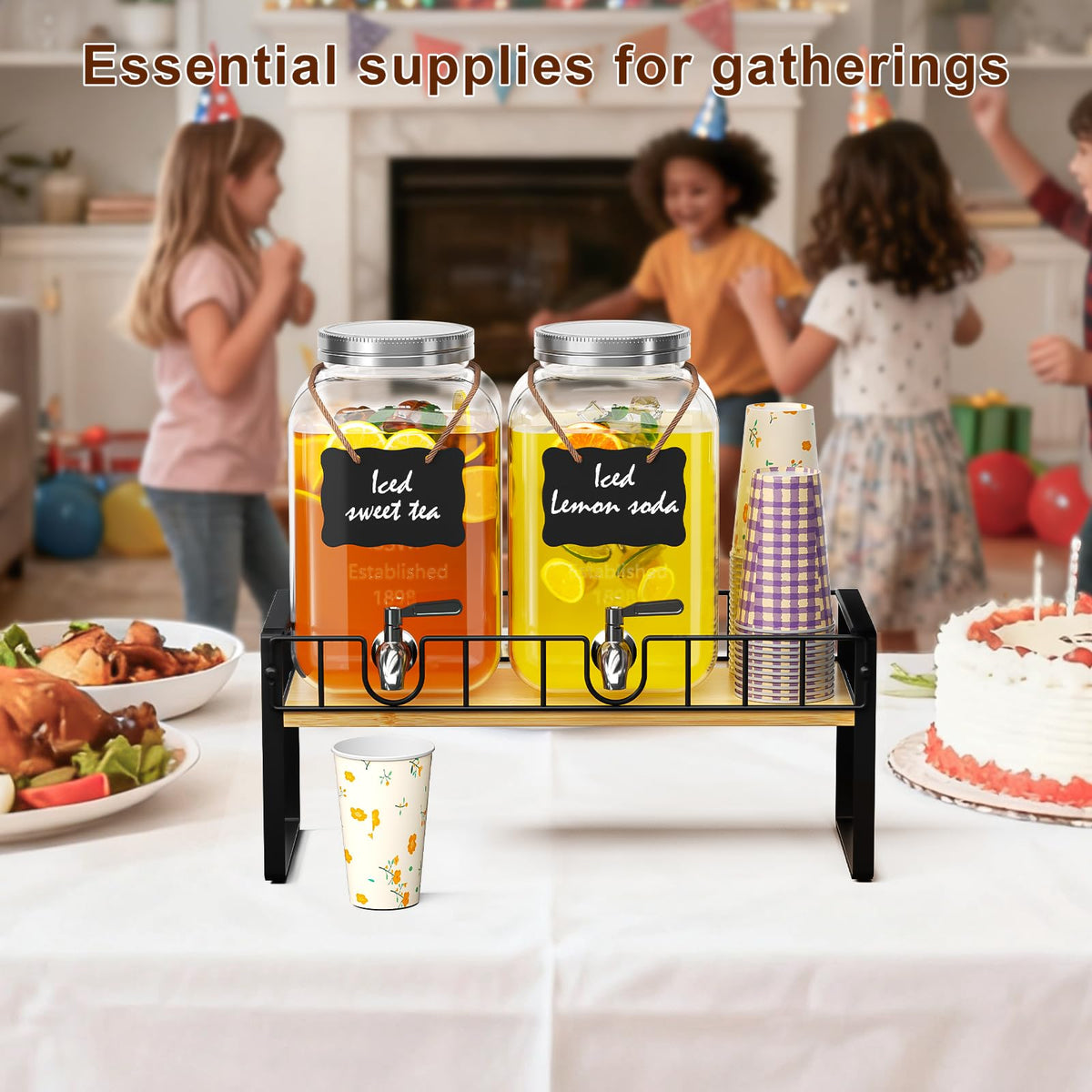 2 Pack 1 Gallon Glass Beverage Dispenser with Spigot and Ice Core P824738