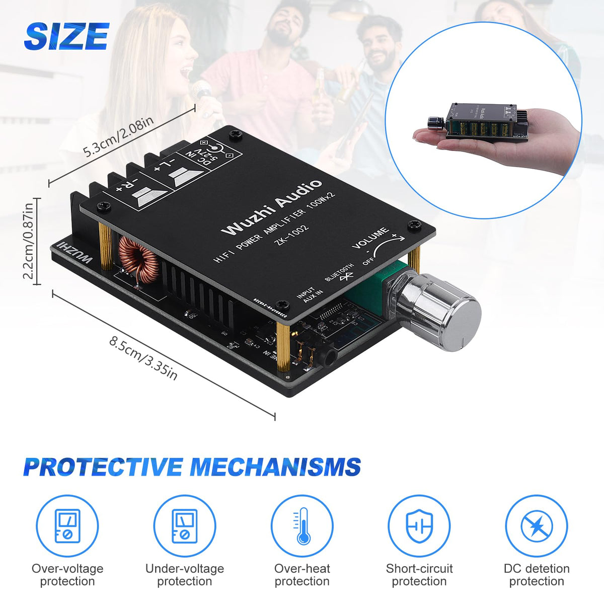 Bluetooth 5.0 Audio Amplifier Board 100W x 2 2.0 Channel Mini Amp X9077