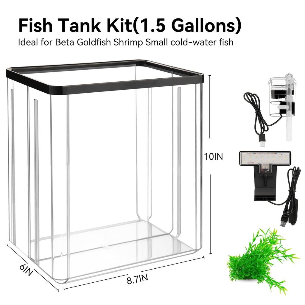 1.5 Gallon Aquarium Starter Kit with Filteration Lighting G787