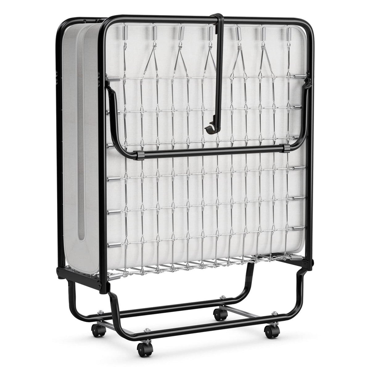 Folding Bed with Memory Foam Mattress and Metal Frame on Wheels M2909