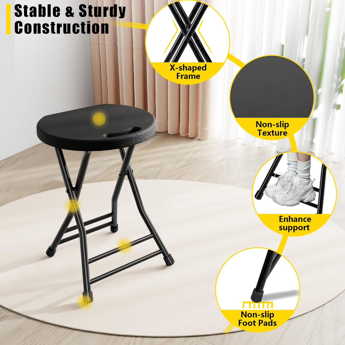 Black 18 Inch Folding Stool with Handle, Pack of 2 F9257