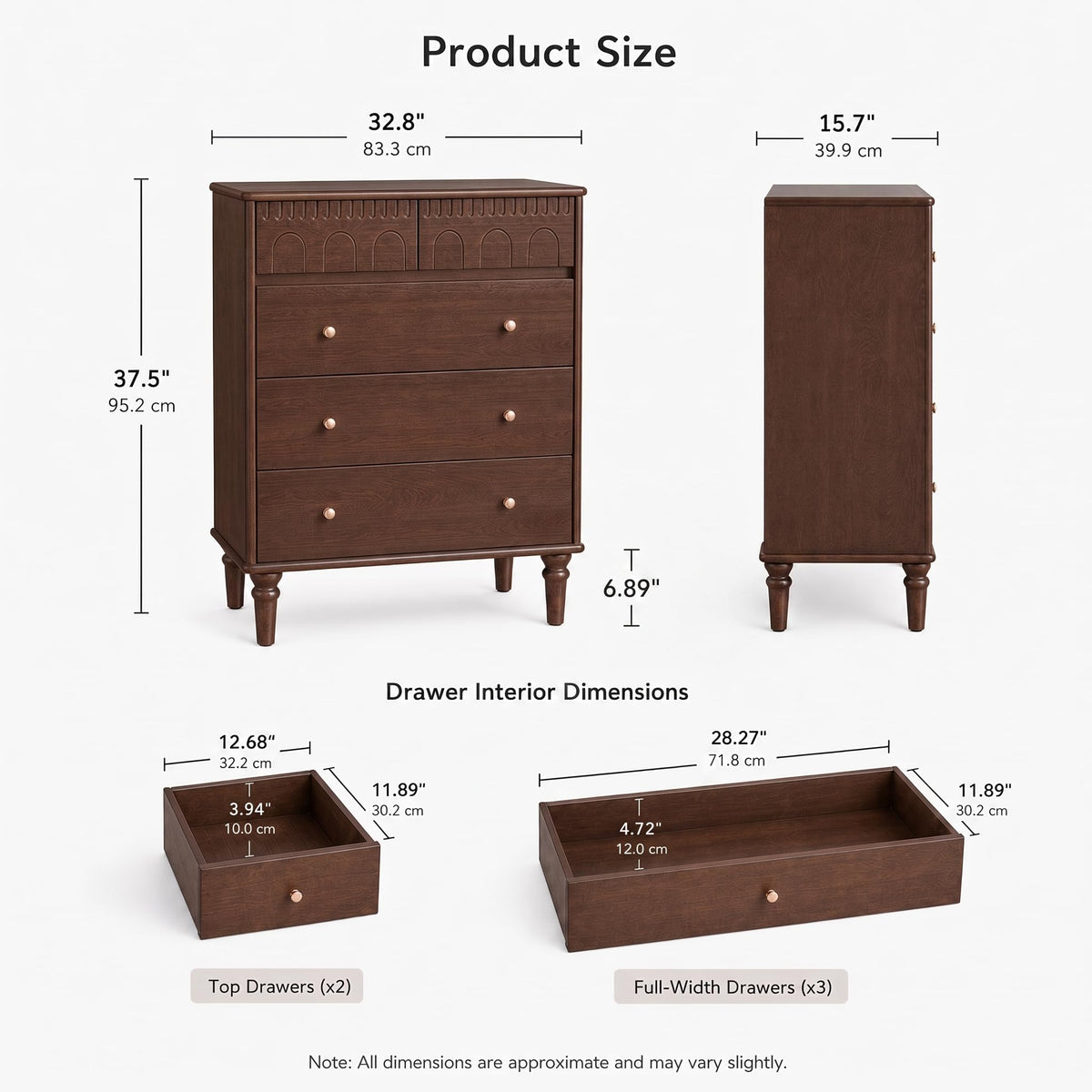 100% Solid Wood 5 Drawers Nightstand W75381