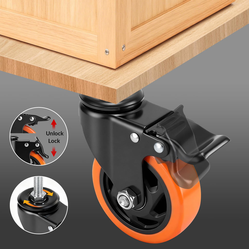 4 Inch Threaded Stem Caster Wheels Set of 4 with Brake T293