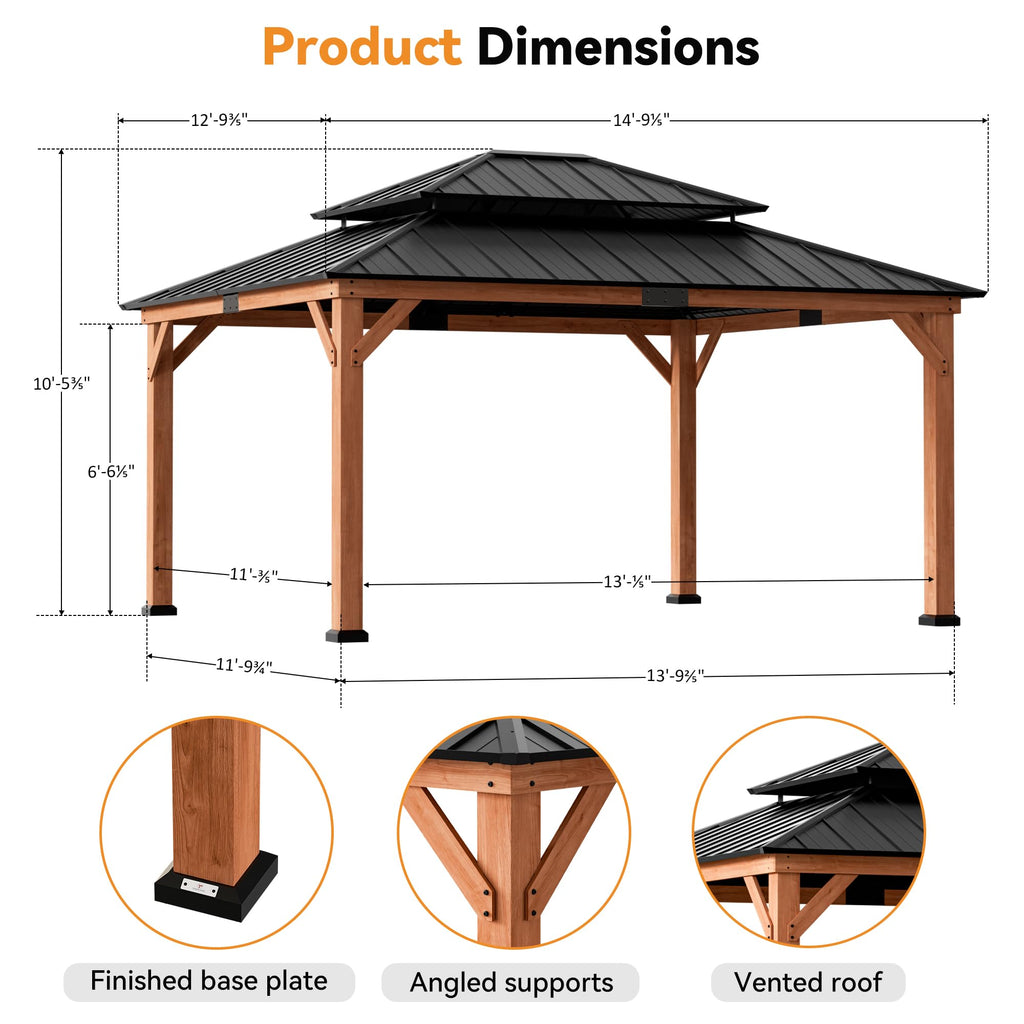 Wood Gazebo 13x15 with Galvanized Steel Roof B6724