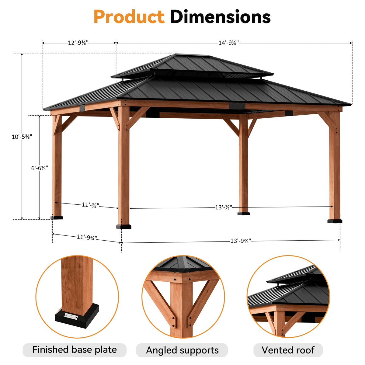 Wood Gazebo 13x15 with Galvanized Steel Roof B6724