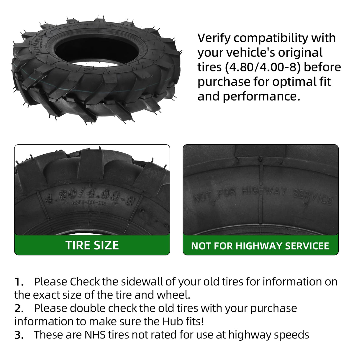 4.80/4.00-8 Tubeless Tires 2-Pack R4721