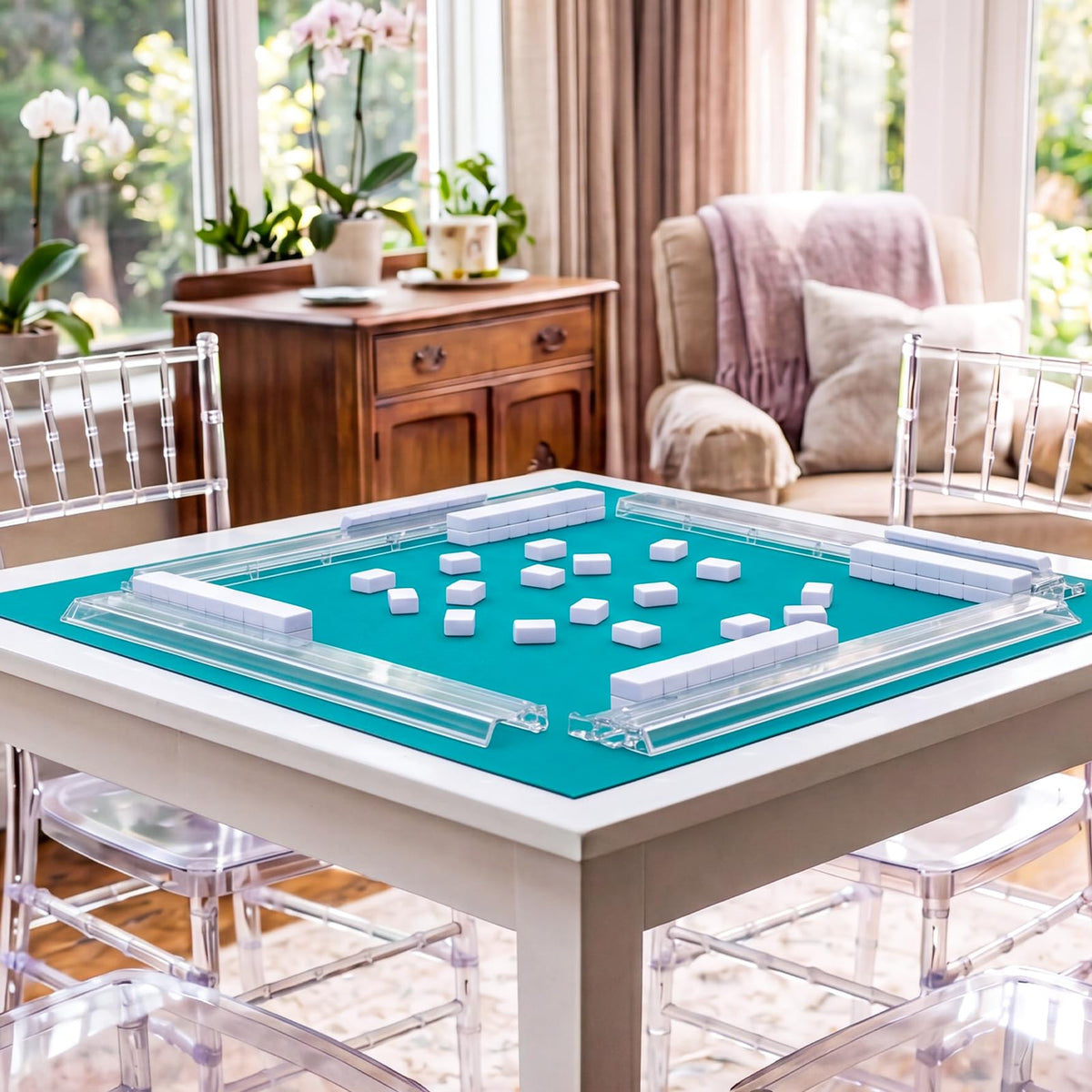 Clear Acrylic Mahjong Tile Rack and Pusher Set of 4 S3317