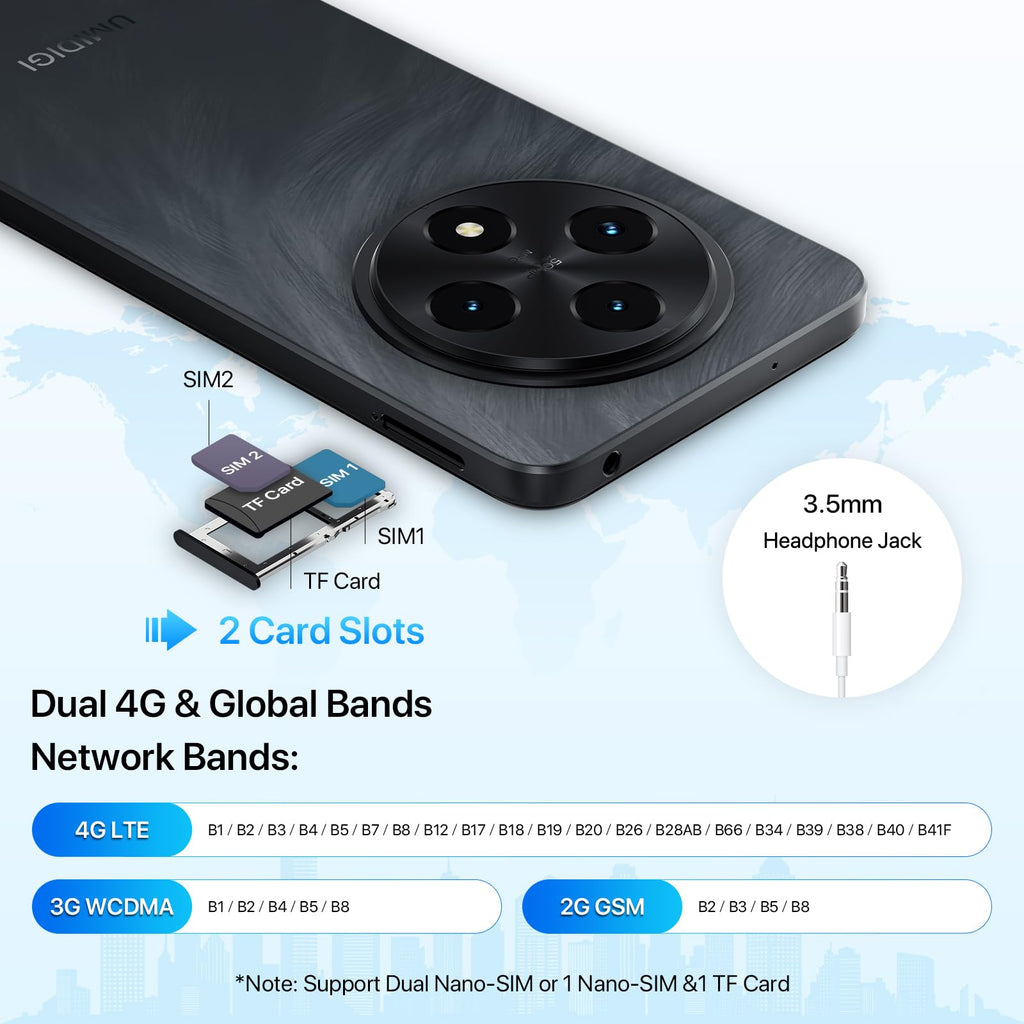 Android 14 6.9" HD+ 120Hz Octa-core 16GB +256GB 6000mAh 50MP Triple Camera Dual 4G LTE NFC Black Smartphone Q5051