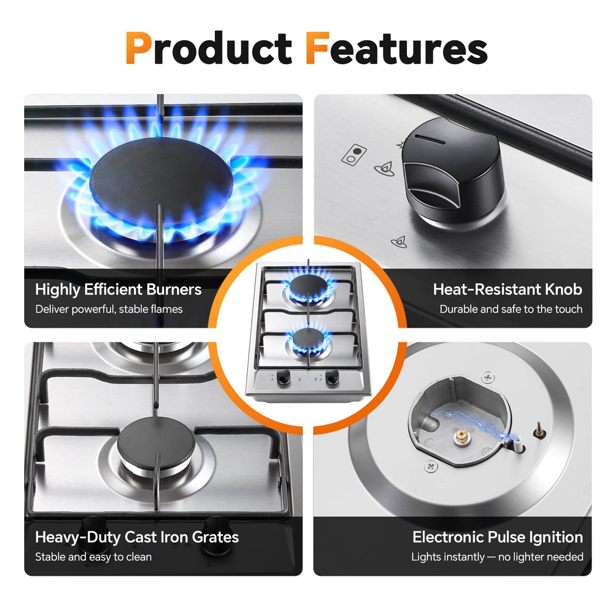 12 Inch 2 Burner Stainless Steel Gas Cooktop X807374