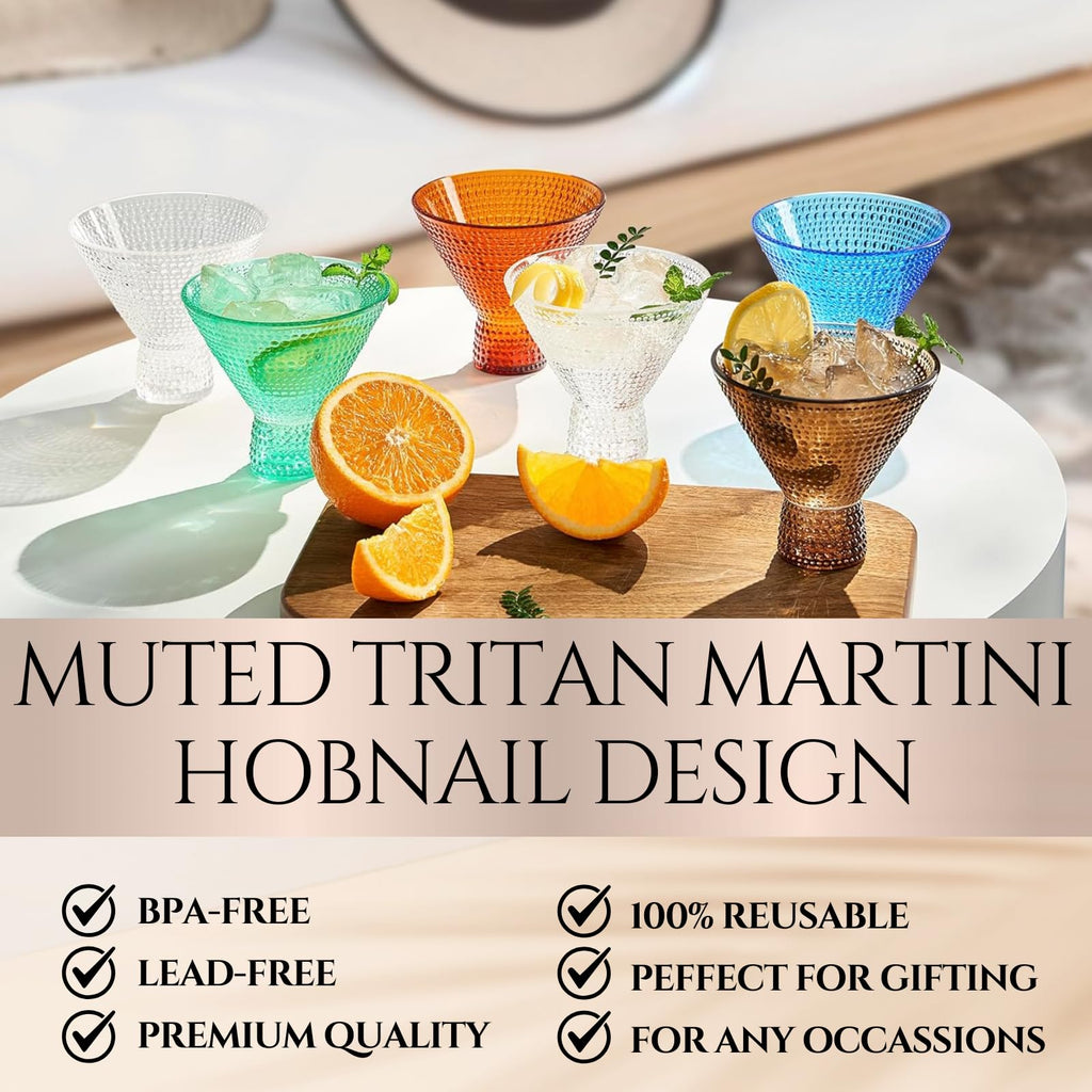 Plastic Martini & Cocktail Drinking Glasses Set of 6 14oz Shatterproof Acrylic F721167