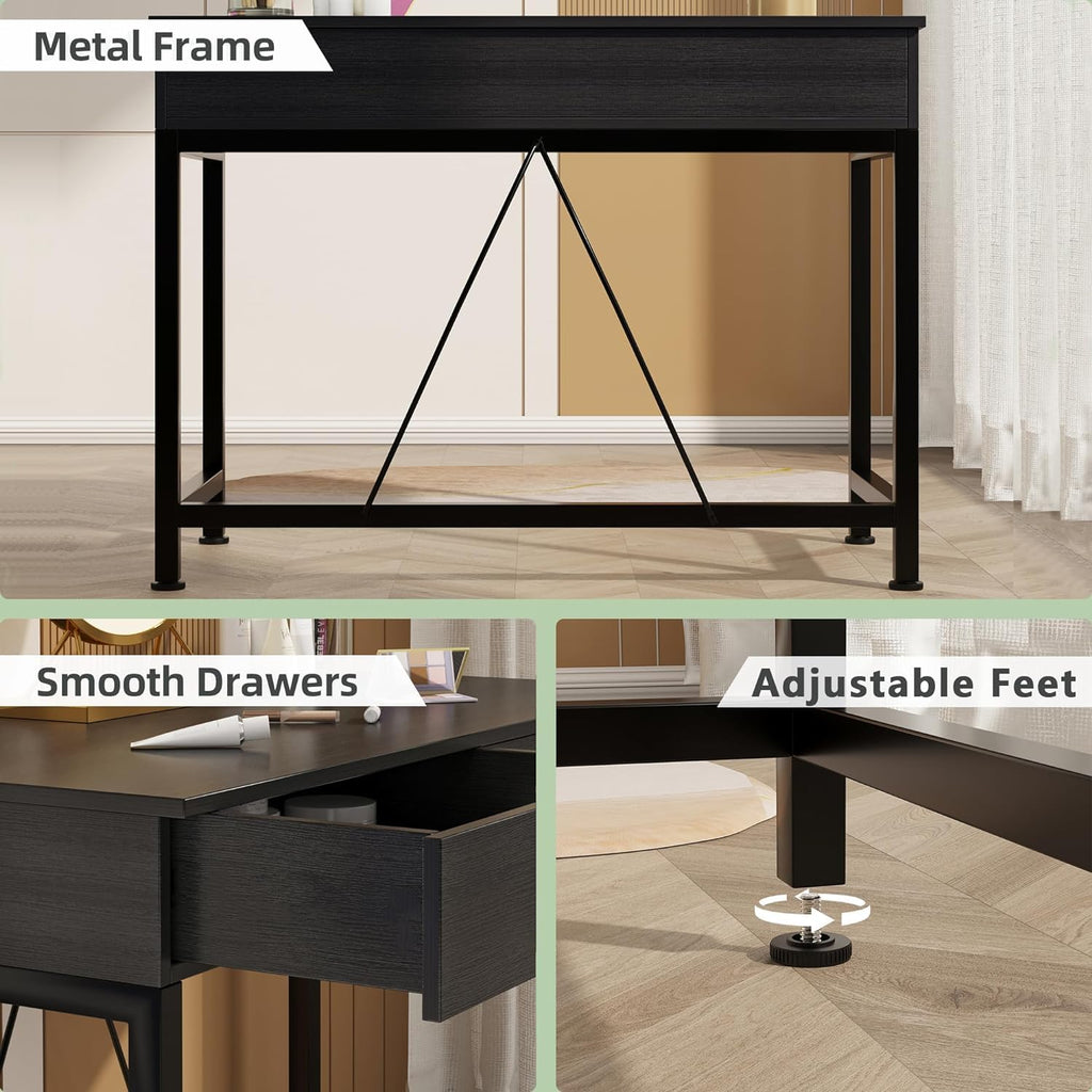 Black Wooden Computer Desk with Drawers L5570
