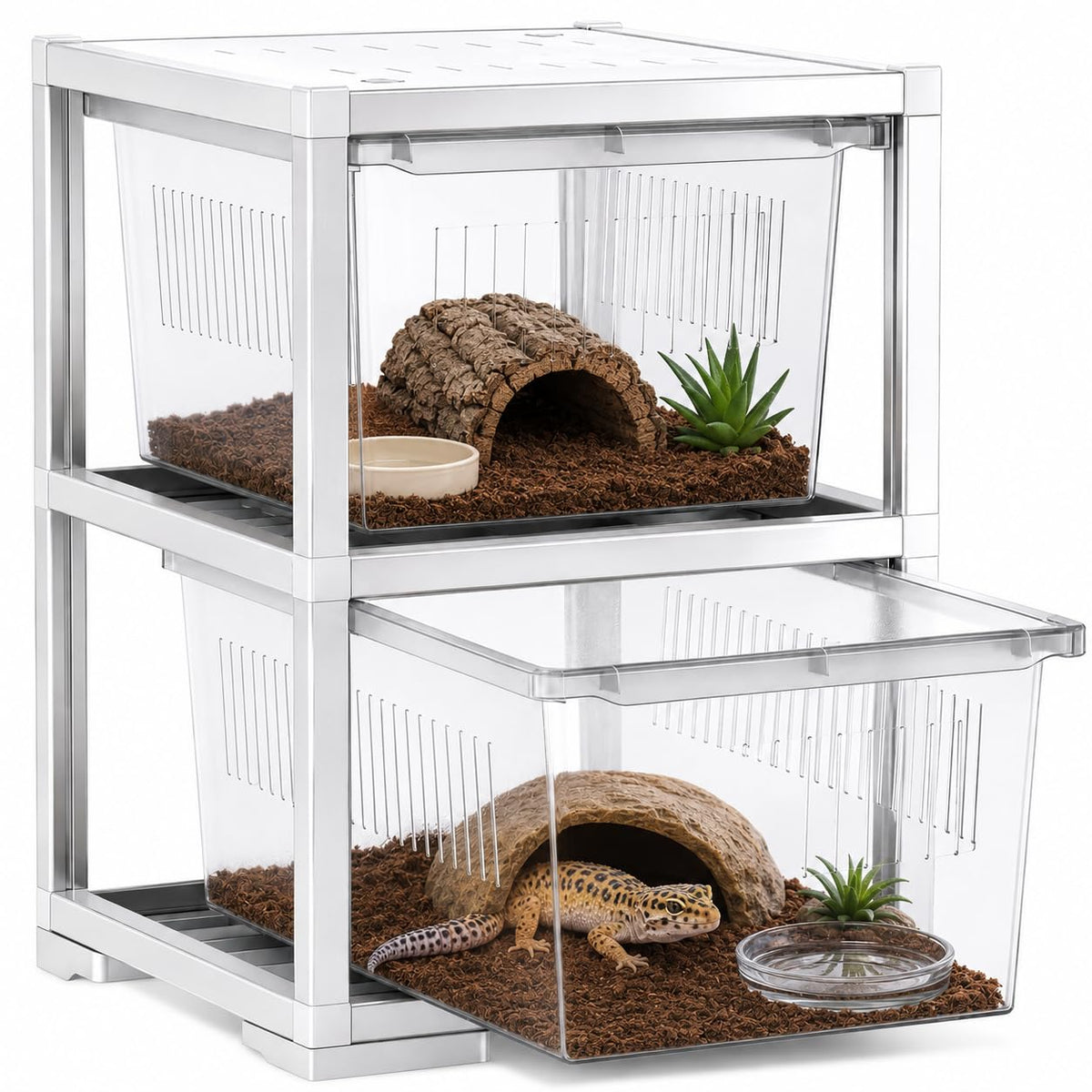 2-Tier Stackable Reptile Enclosure with Sliding Drawer Doors T102995