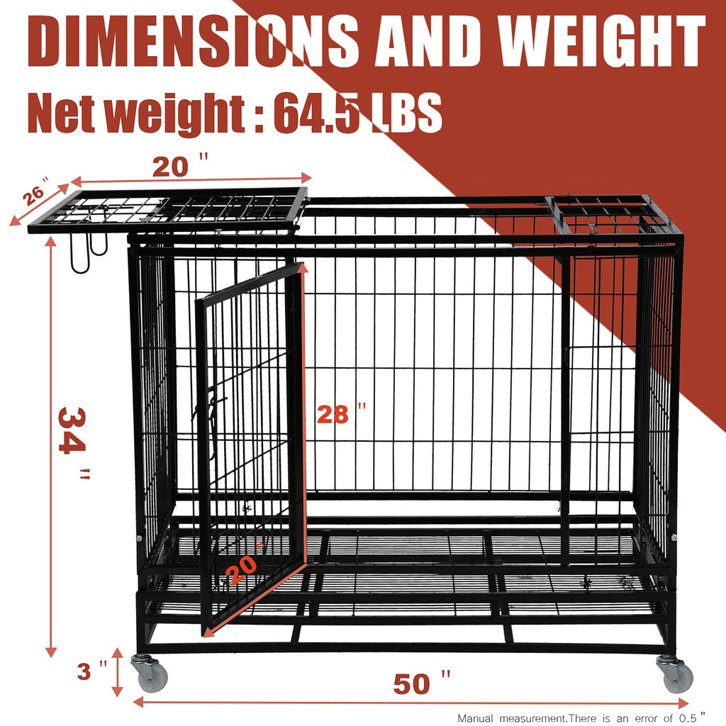 48 inch Heavy Duty Foldable Dog Crate with Lockable Wheels T4162