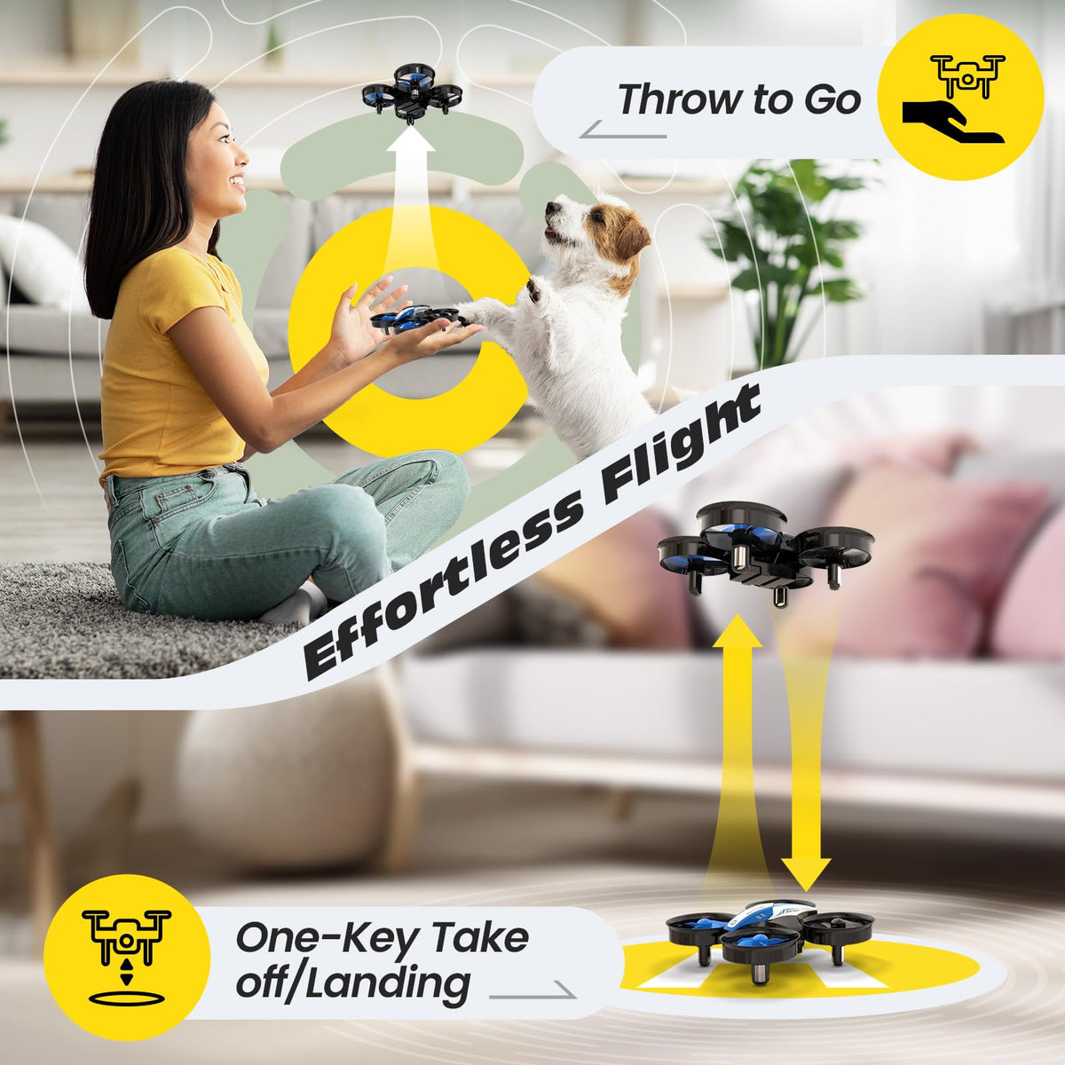 Mini Drone RC Nano Quadcopter with Auto Hovering 3D Flips and 3 Batteries Blue F567559