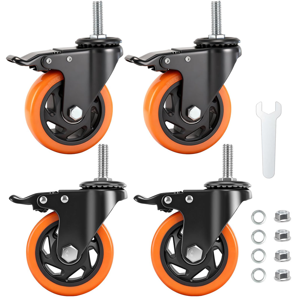 4 Inch Threaded Stem Caster Wheels Set of 4 with Brake T293