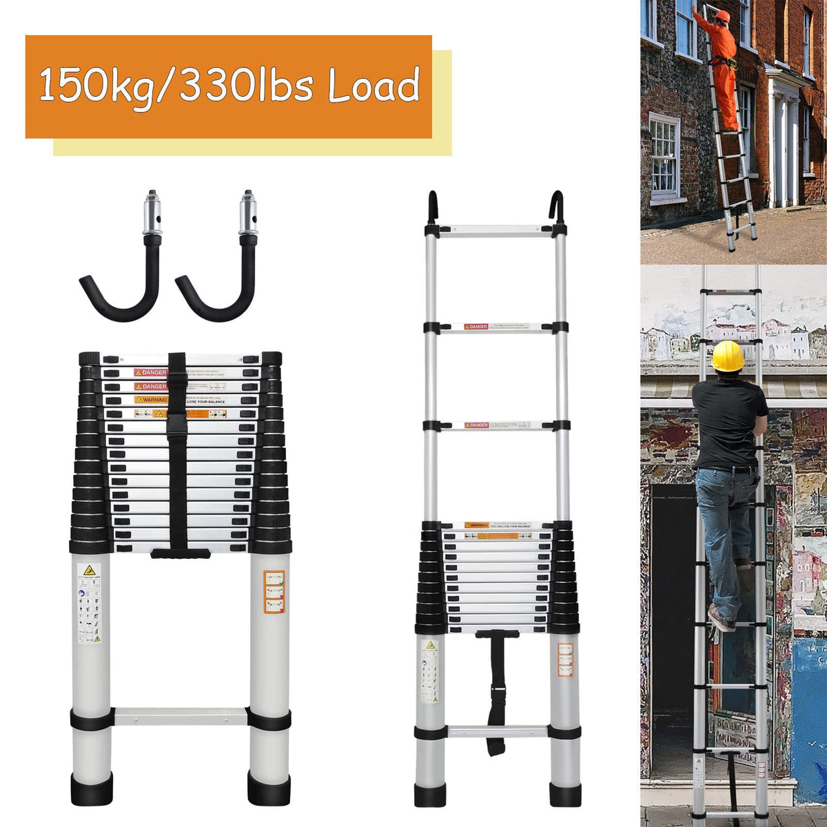 20.3ft Aluminum Telescoping Ladder with Hooks G70624