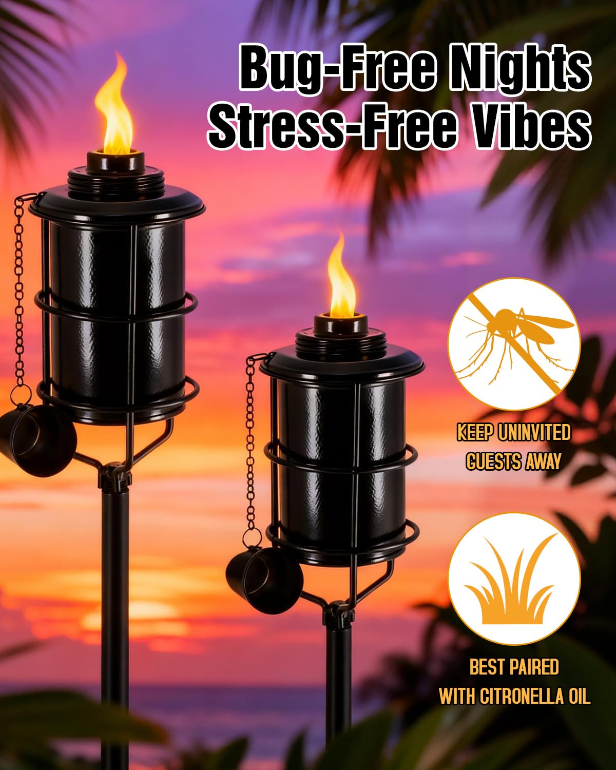 4 Pcs 59In 16oz Metal Citronella Torches O29085
