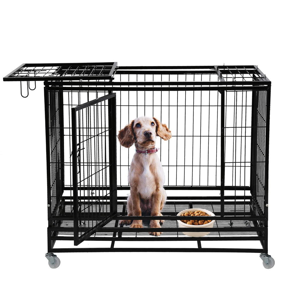 48 inch Heavy Duty Foldable Dog Crate with Lockable Wheels T4162