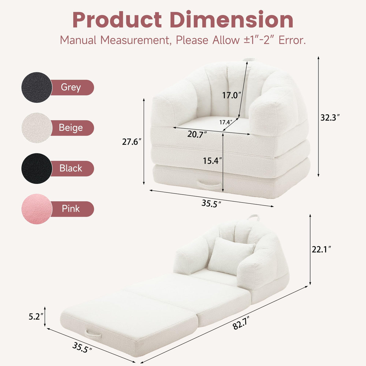 Beige 2 in 1 Convertible Sleeper Sofa Bed H45823