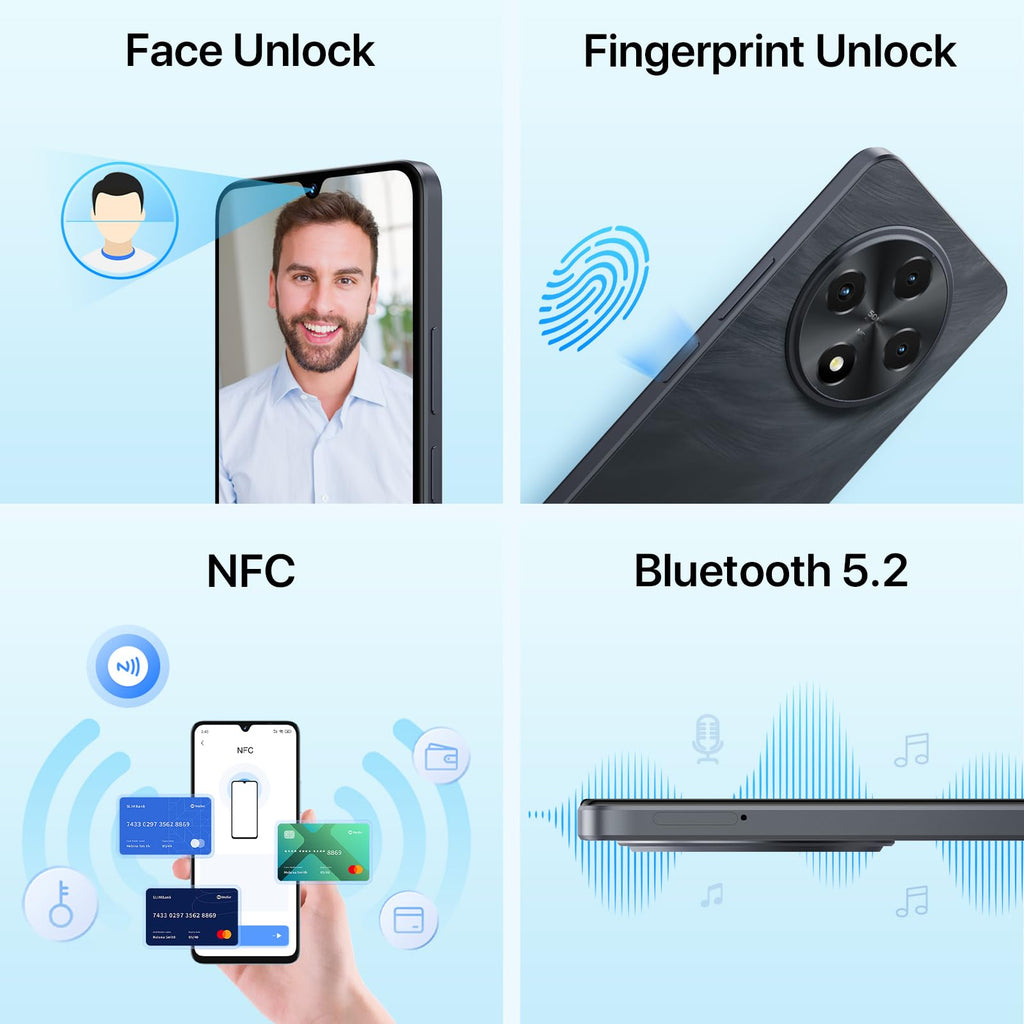 Android 14 6.9" HD+ 120Hz Octa-core 16GB +256GB 6000mAh 50MP Triple Camera Dual 4G LTE NFC Black Smartphone Q5051