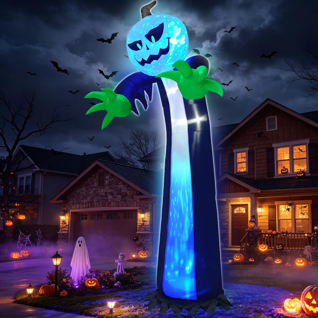 14 Ft Inflatable Pumpkin Ghost Decoration with Rotating LED Light O5179