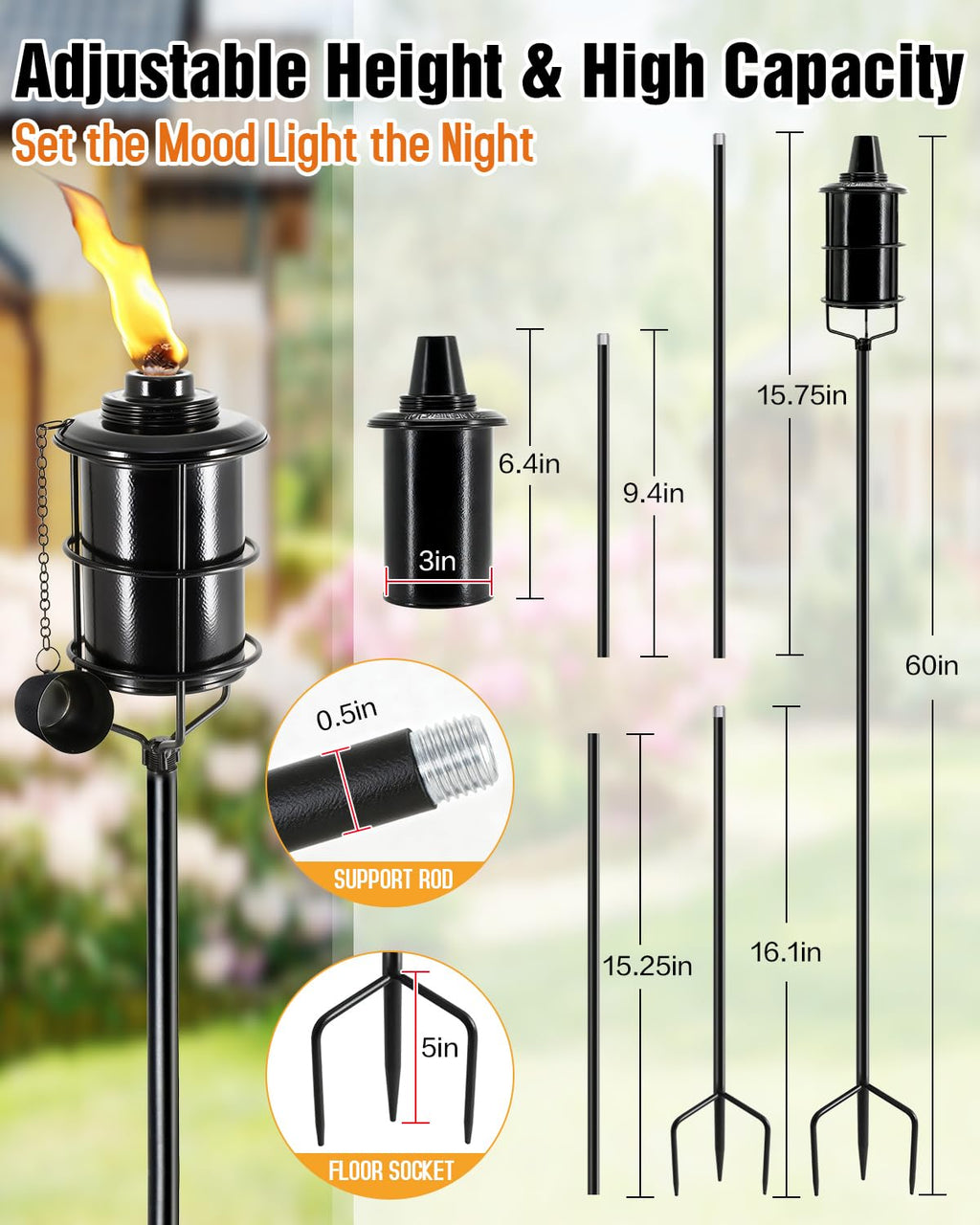 4 Pcs 59In 16oz Metal Citronella Torches O29085
