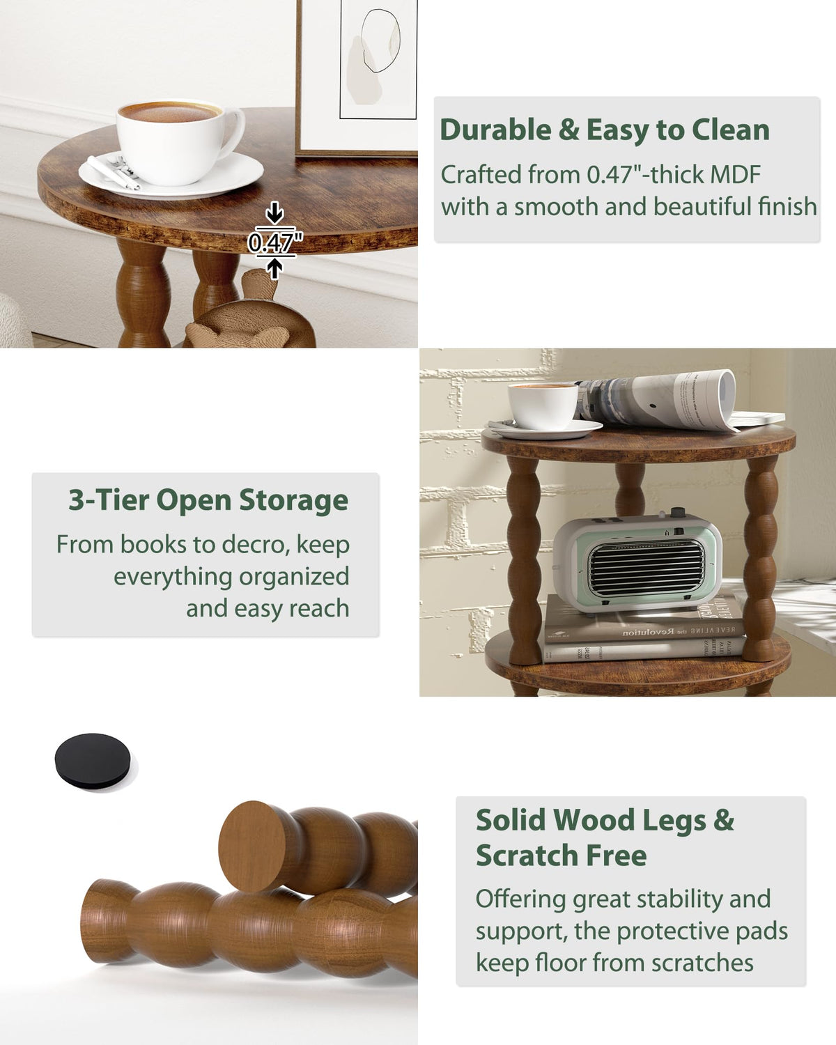 3 Tier Round Side Table with Spindle Wood Legs X92726