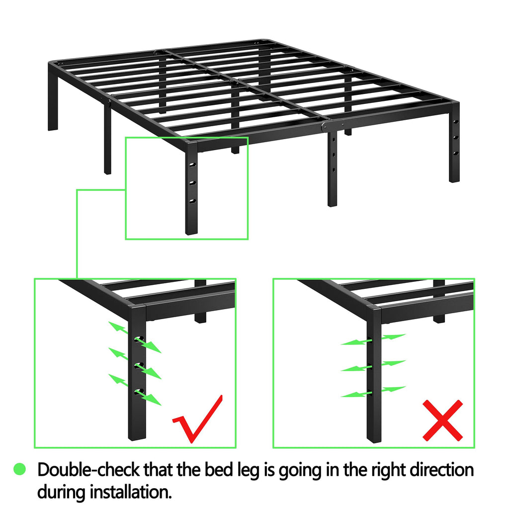 14 Inch Queen Size Black Metal Platform Bed Frame L975396